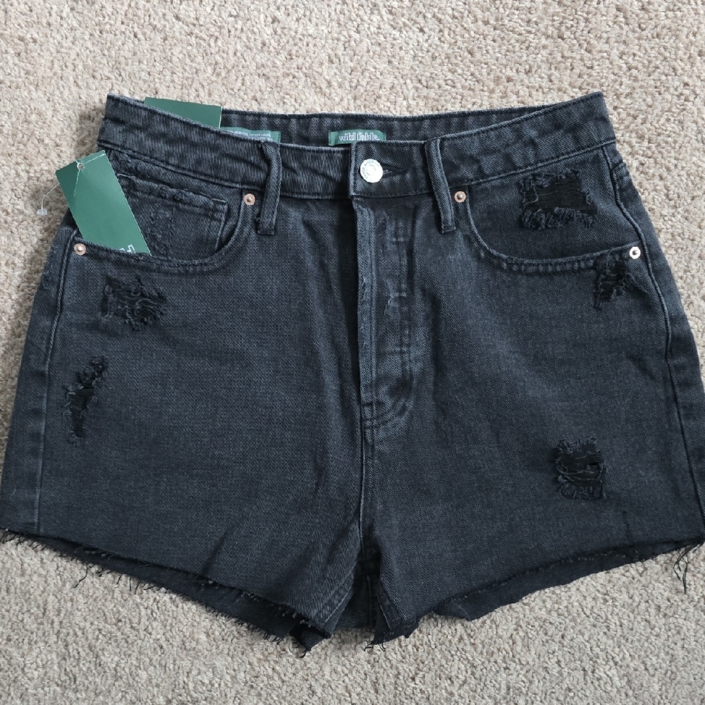 Wild Fable Super High Rise Cutoff Charcoal Distressed Denim Shorts 6 NWT New